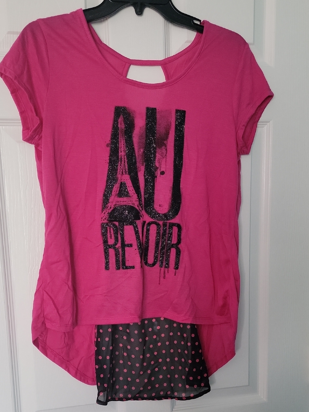 Girls' Pink Short Sleeve Graphic Top with Polka Dot Hem